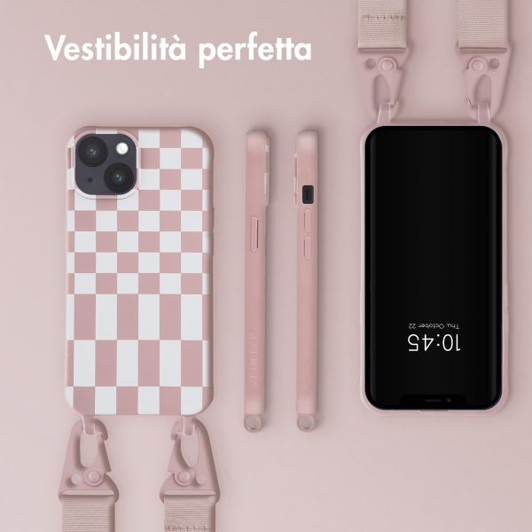 Selencia Siliconen design hoesje met afneembaar koord Apple iPhone 14 - Irregular Check Sand Pink
