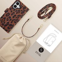 Selencia Sabi Bookcase with Leopard Print Apple iPhone 16 - Mocha Brown