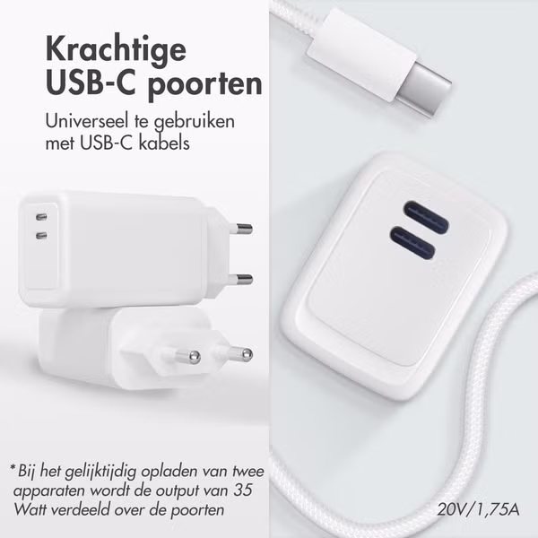 imoshion Wall Charger 35 Watt | Met 2 USB-C poorten - Wit