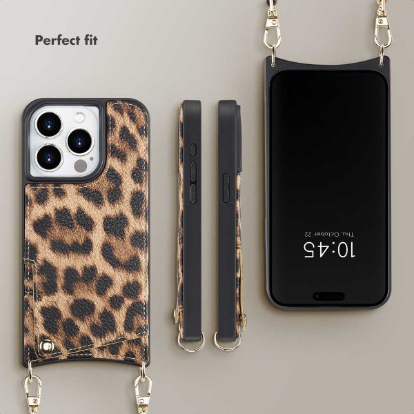 Selencia Nova Phone Case with Cord and Card Holder Apple iPhone 15 Pro - Leopard
