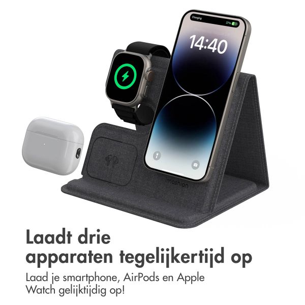 imoshion 3-in-1 Opvouwbare draadloze oplader Apple | iPhone + AirPods + Apple Watch - Grijs