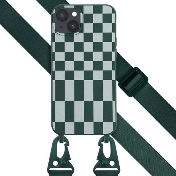 Selencia Siliconen design hoesje met afneembaar koord iPhone 14 Plus - Irregular Check Green