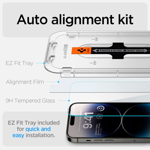 Spigen GLAStR EZ Fit Screen Protector 2 Pack + Applicator Apple iPhone 14 Pro