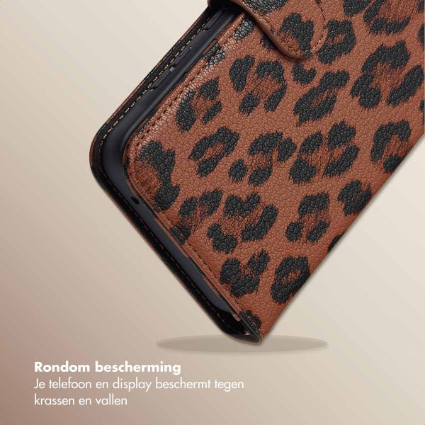 Selencia Sabi Bookcase met Panterprint Samsung Galaxy A35 - Mocha Brown