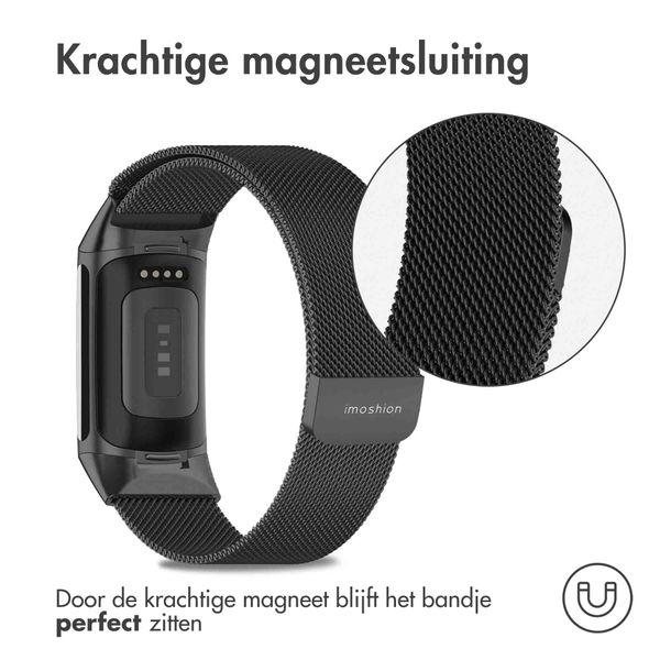 imoshion Milanees magnetisch bandje Fitbit Charge 5 / Charge 6 - Maat M - Zwart