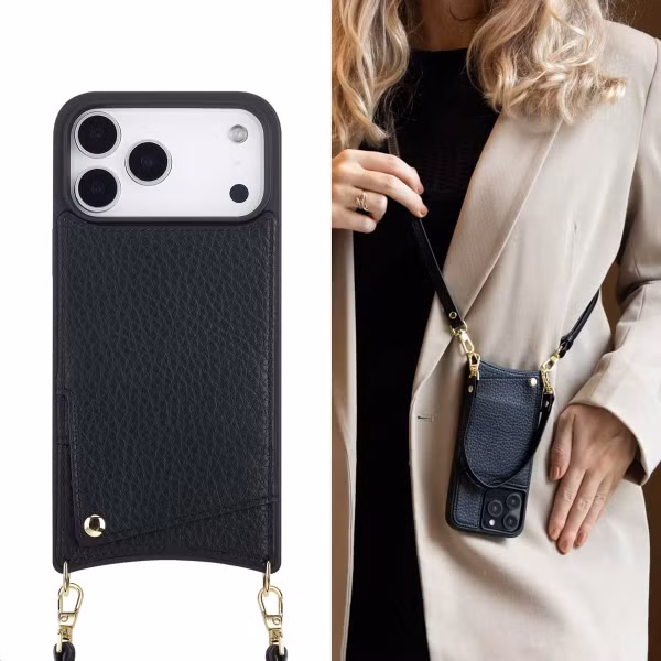 Selencia Nova Telefoonhoes met Koord en Pashouder Apple iPhone 17 Pro Max - Zwart