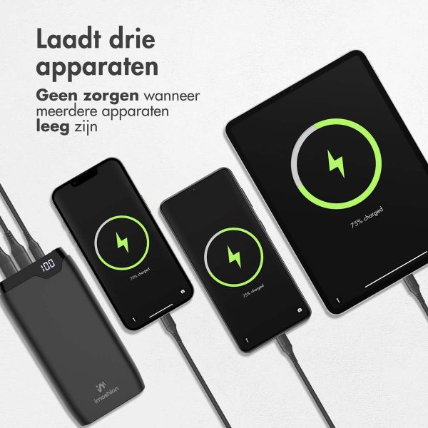 imoshion Powerbank 20.000 mAh + Accezz Ultra Slim GaN Oplader + Accezz USB-C naar USB-C kabel - 1 meter - Zwart