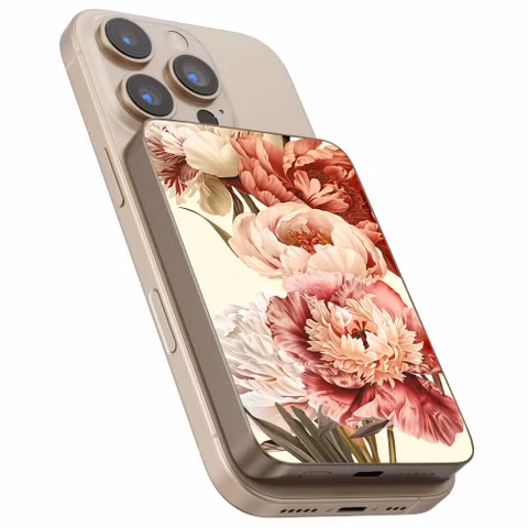Selencia Vivid Powerbank 5.000 mAh - Draadloze Powerbank - Geschikt voor MagSafe en Qi - Desert Gold / Vintage Peony