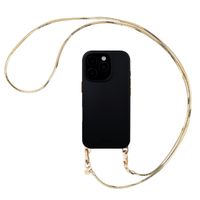 Selencia Rivièra MagSafe Backcover met afneembare haakjes voor de Apple iPhone 16 Pro Max - Velvet Black + Sleek Chain (130 cm) - Gold