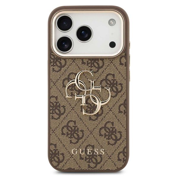 Guess 4G Metal Logo Backcover Apple iPhone 17 Pro - Gold Edge - Brown