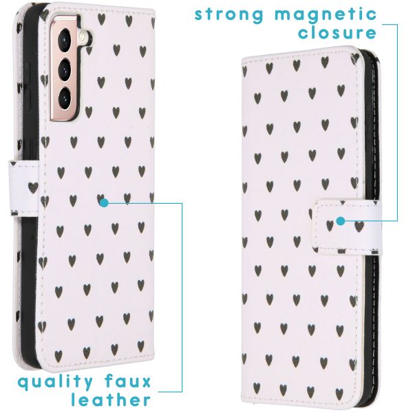 imoshion Design Softcase Bookcase Galaxy S21 - Hearts Allover White