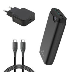 imoshion Powerbank 20.000 mAh + Accezz Ultra Slim GaN Oplader + Accezz USB-C naar USB-C kabel - 1 meter - Zwart