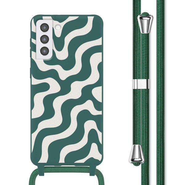 imoshion Siliconen design hoesje met koord Samsung Galaxy S21 - Petrol Green Groovy