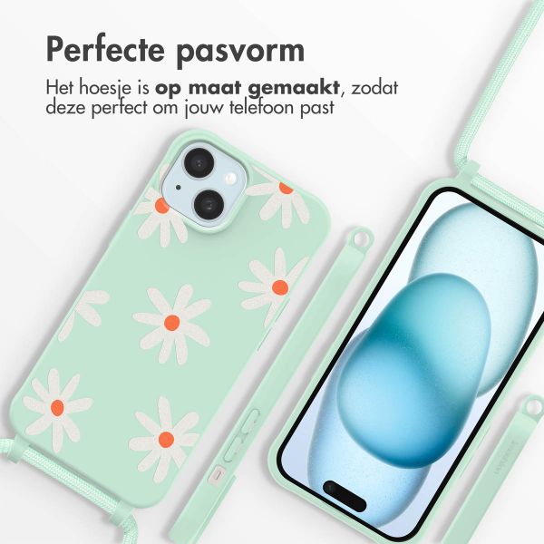 imoshion Siliconen design hoesje met koord iPhone 15 - Green Flower Distance