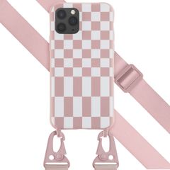 Selencia Siliconen design hoesje met afneembaar koord Apple iPhone 11 Pro - Irregular Check Sand Pink