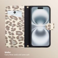Selencia Sabi Bookcase with Leopard Print Apple iPhone 16 - Soft Ivory