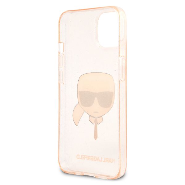 Karl Lagerfeld Karl's Head Silicone Backcover Glitter iPhone 13 Mini - Transparant Goud