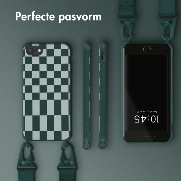 Selencia Siliconen design hoesje met afneembaar koord Apple iPhone SE (2022 / 2020) / 8 / 7 - Irregular Check Green