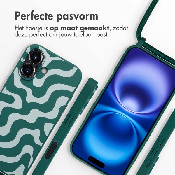 imoshion Siliconen design hoesje met koord iPhone 16 - Petrol Green Groovy