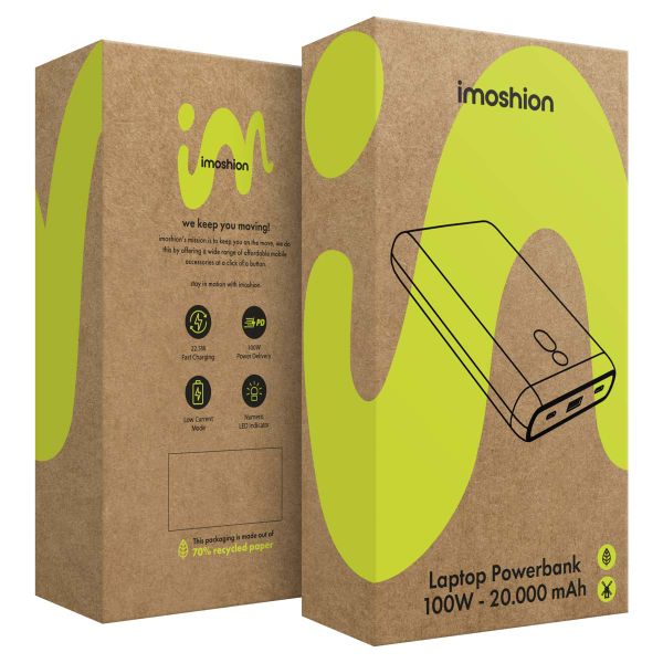 imoshion Laptop Powerbank 20.000 mAh - Quick Charge en Power Delivery - 100W - Zwart