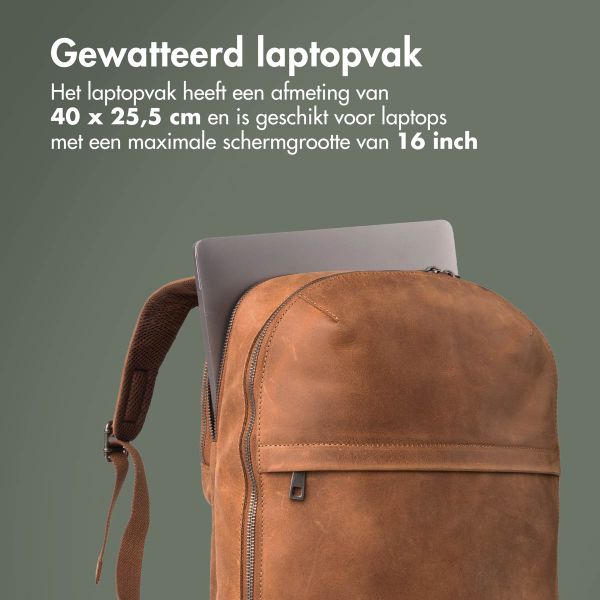 Accezz Leather Laptop rugzak 16 inch - Cognac