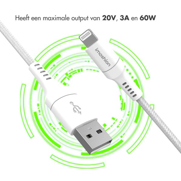 imoshion Lightning naar USB kabel - Non-MFi - Gevlochten textiel - 0,5 meter - Wit