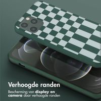 Selencia Siliconen design hoesje met afneembaar koord Apple iPhone 12 (Pro) - Irregular Check Green