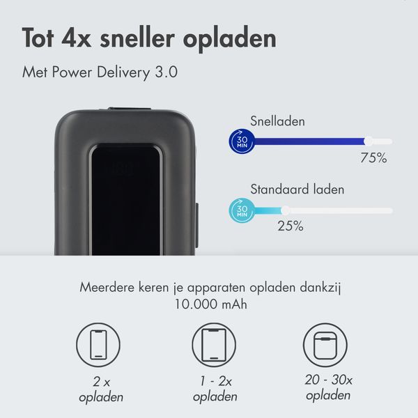 imoshion Powerbank met uittrekbare kabel 10.000 mAh - Power Delivery - USB-C + Lightning - Zwart - Huawei Watch Buds