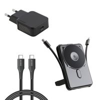 imoshion MagSafe Powerbank met standaard + Accezz Ultra Slim GaN Oplader + Accezz USB-C naar USB-C kabel - 1 meter - Zwart