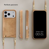 Selencia Nova Croco Telefoonhoes met Koord en Pashouder Apple iPhone 18 Pro Max / 17 Pro Max - Toasted Almond