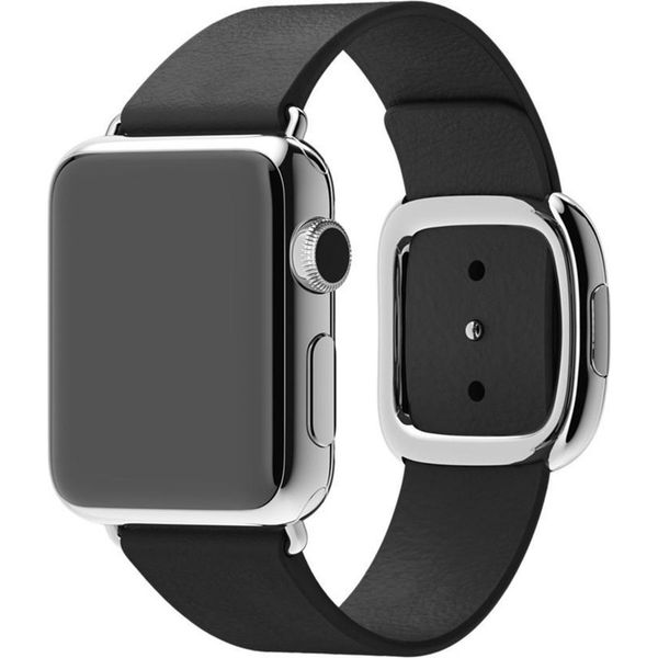 Apple Leather Band Modern Buckle Apple Watch Series 1 t/m 9 / SE (38/40/41 mm) | Series 10 (42 mm) - Maat L - Zwart