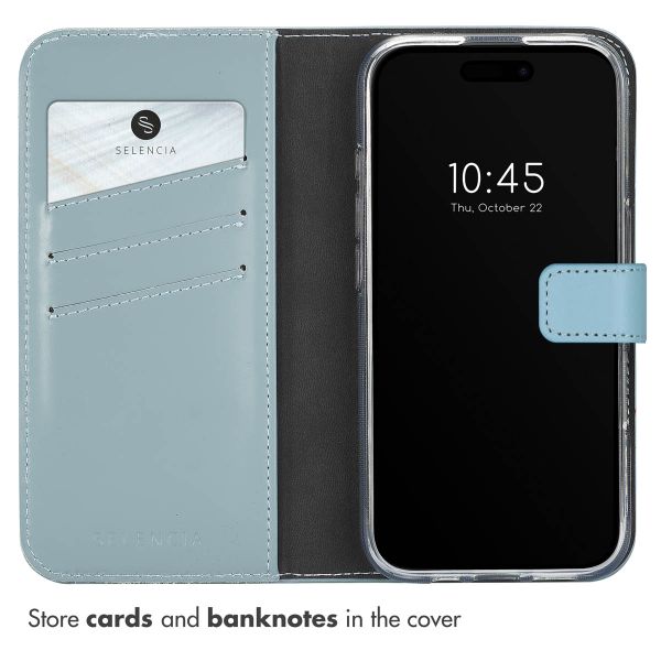 Selencia Genuine Leather Book Case Apple iPhone 16 - Air Blue