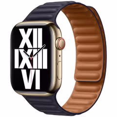 Apple Leather Link Apple Watch Series 1 t/m 10 / SE / Ultra (2) (44/45/46/49 mm) - Maat S/M - Ink