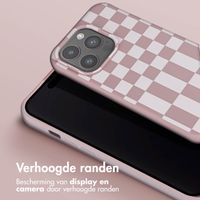 Selencia Siliconen design hoesje met afneembaar koord Apple iPhone 15 Pro - Irregular Check Sand Pink
