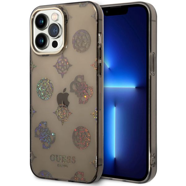 Guess Peony Glitter Backcover iPhone 14 Pro Max - Zwart