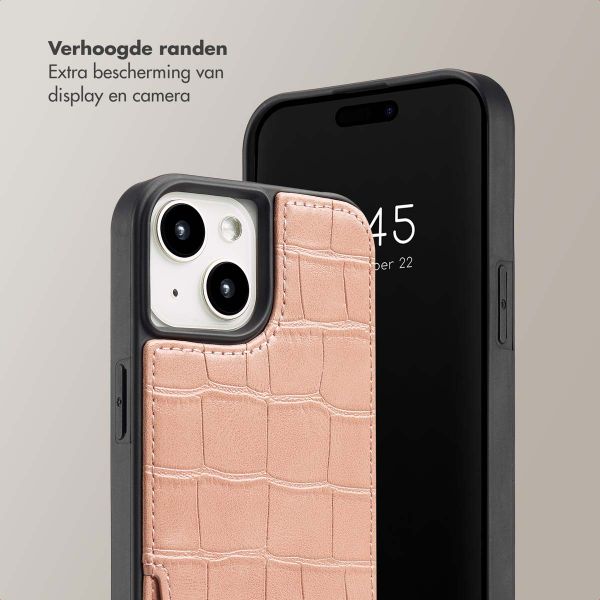 Selencia Nova Croco Backcover met koord en pashouder iPhone 15 - Old Pink