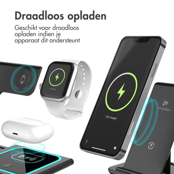 imoshion Opvouwbare Wireless Charger - 3 in 1 draadloze oplader - 15 Watt - Zwart