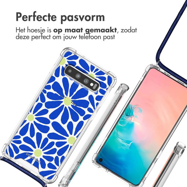 imoshion Design hoesje met koord Samsung Galaxy S10 - Cobalt Blue Flowers Connect