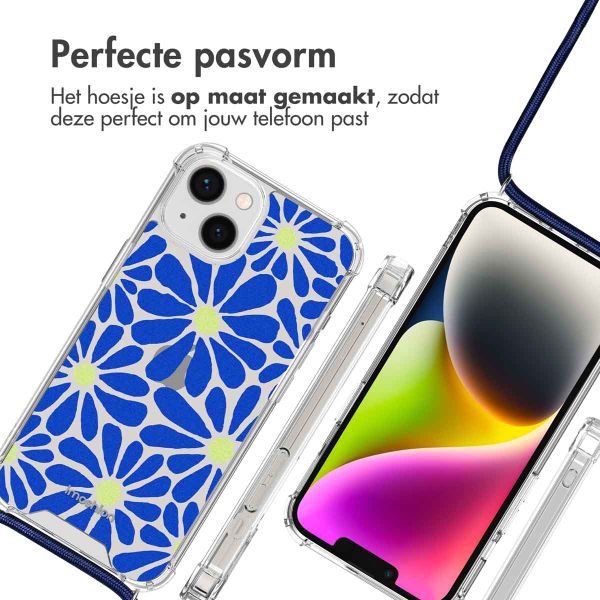 imoshion Design hoesje met koord iPhone 14 - Cobalt Blue Flowers Connect