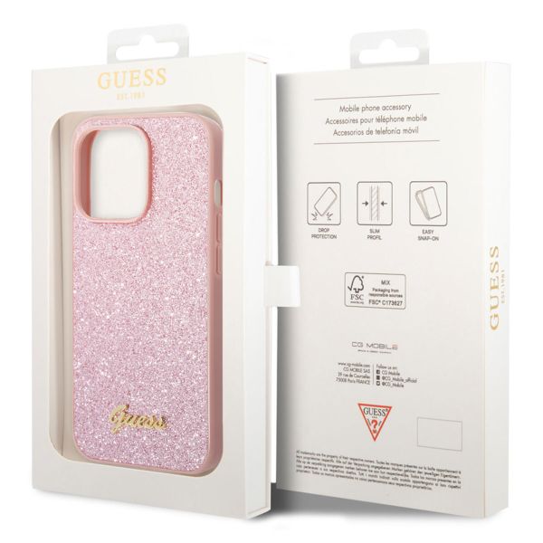 Guess Glitter Flakes Backcover Apple iPhone 14 Pro - Roze
