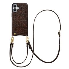 Selencia Nova Croco Telefoonhoes met Koord en Pashouder Apple iPhone 16 - Choco Brown