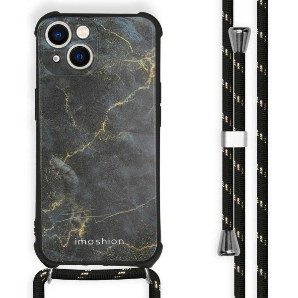 imoshion Design hoesje met koord iPhone 13 - Black Marble