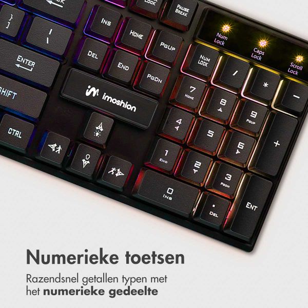 imoshion Gaming Keyboard met RGB lichten - Bedraad gaming toetsenbord met USB-A aansluiting - QWERTY - Zwart