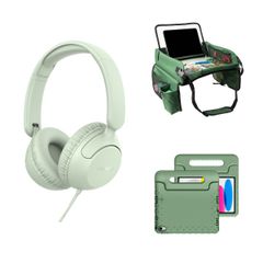 imoshion Kidspakket | Kidsproof backcover voor de Apple iPad 11 (2025) 11 inch A16 / iPad 10 (2022) 10.9 inch + Kinderkoptelefoon met draad + Reistafel - Groen