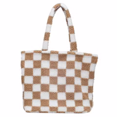 Selencia Zaya Tote Bag - Teddy Laptoptas 16 inch - Checkered Beige