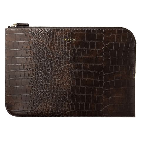 Selencia Croco laptop hoes 15-16 inch - Laptopsleeve - Choco Brown