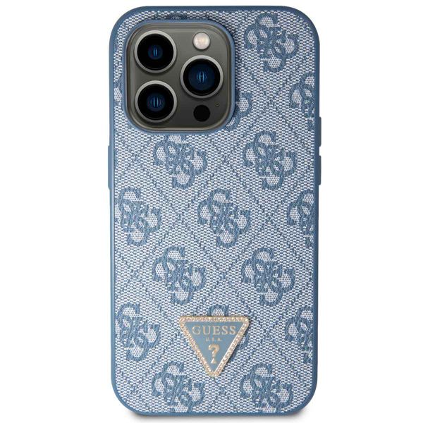 Guess 4G Logo Triangle Strass Backcover iPhone 15 Pro - Blauw