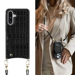 Selencia Nova Croco Telefoonhoes met Koord en Pashouder Samsung Galaxy A36 / A56 - Zwart