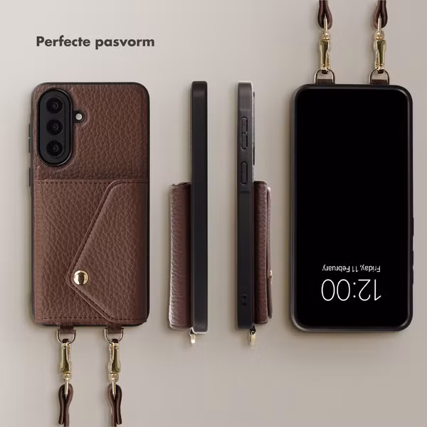 Selencia Sera Telefoonhoes met Koord en Envelop Pashouder Samsung Galaxy A57 (5G) - Chocolate Brown