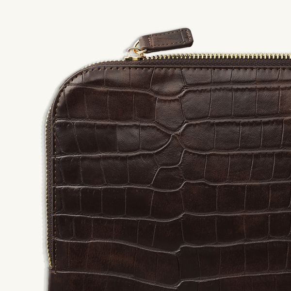 Selencia Croco laptop hoes 13 inch - Laptopsleeve - Choco Brown